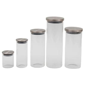 Kit pote de vidro com tampa inox 5 pçs 5 tamanhos - Oikos