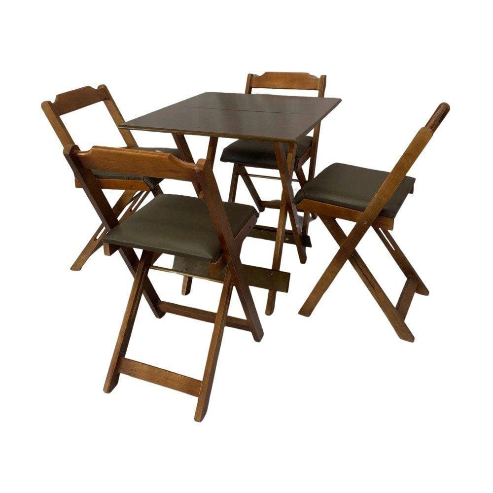 Jogo Conjunto de Mesa Dobrável 70x70cm Estofado Imbuia