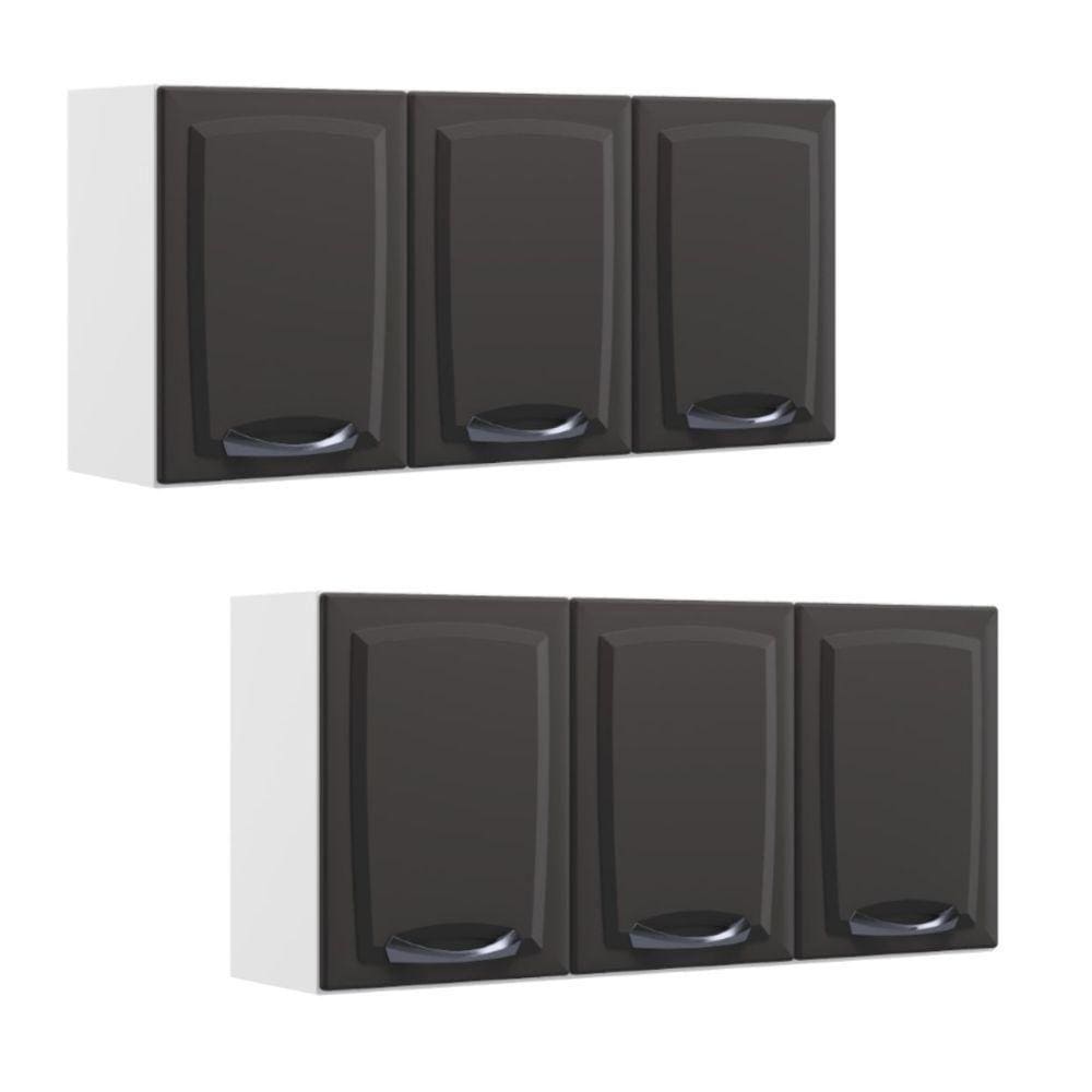Kit 2 Armários Aéreos Multiuso Itatiaia Aço 3 Portas New Premium Cozinha e Área de Serviço Grafite