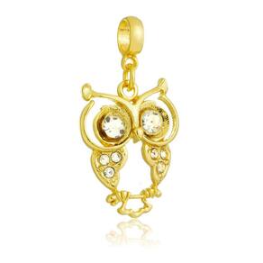 Pingente Coruja com Strass Pandora Banhado a Ouro 18k