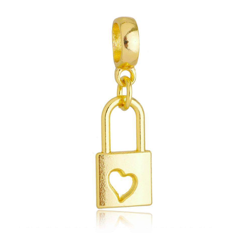 Pingente Berloque Cadeado Coração Pandora Banhado a Ouro 18k