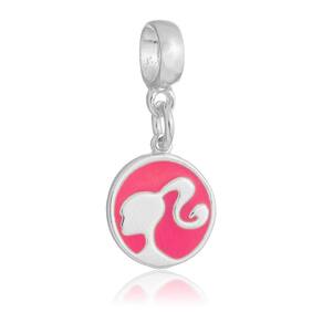 Pingente Berloque Barbie Redonda Pandora Banhado a Prata 925