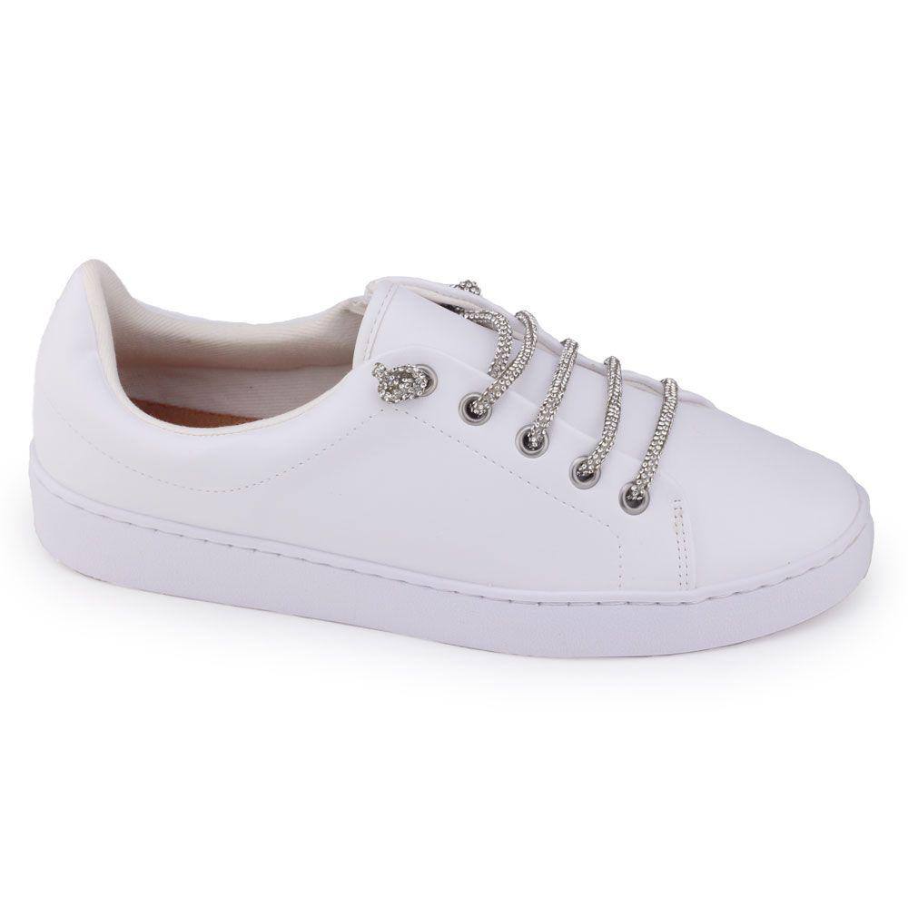 Tênis Vizzano 1214.1054 branco cadarço Strass fecho zíper