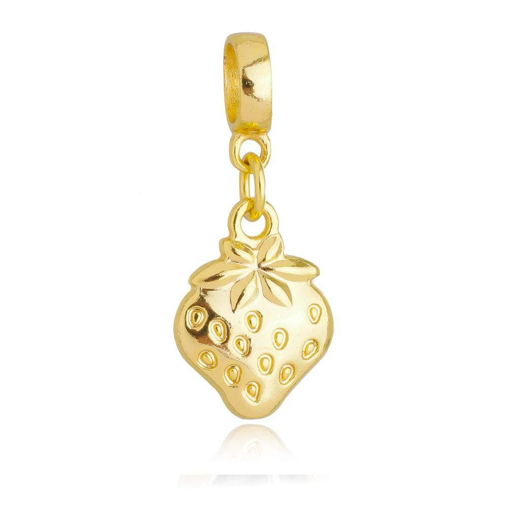 Pingente Berloque Morango Fruta Pandora Banhado a Ouro 18k