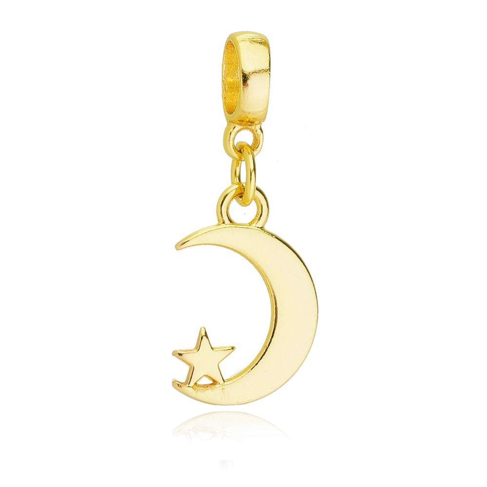 Pingente Berloque Lua com Estrela Pandora Banhado a Ouro 18k