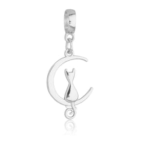 Pingente Berloque Gato na Lua Pandora Banhado a Prata 925
