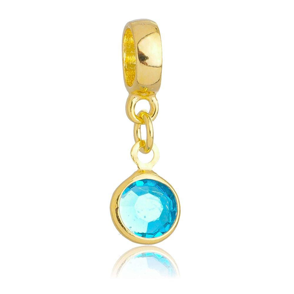 Pingente Berloque Cristal Azul Claro Pandora Banhado a Ouro 18k