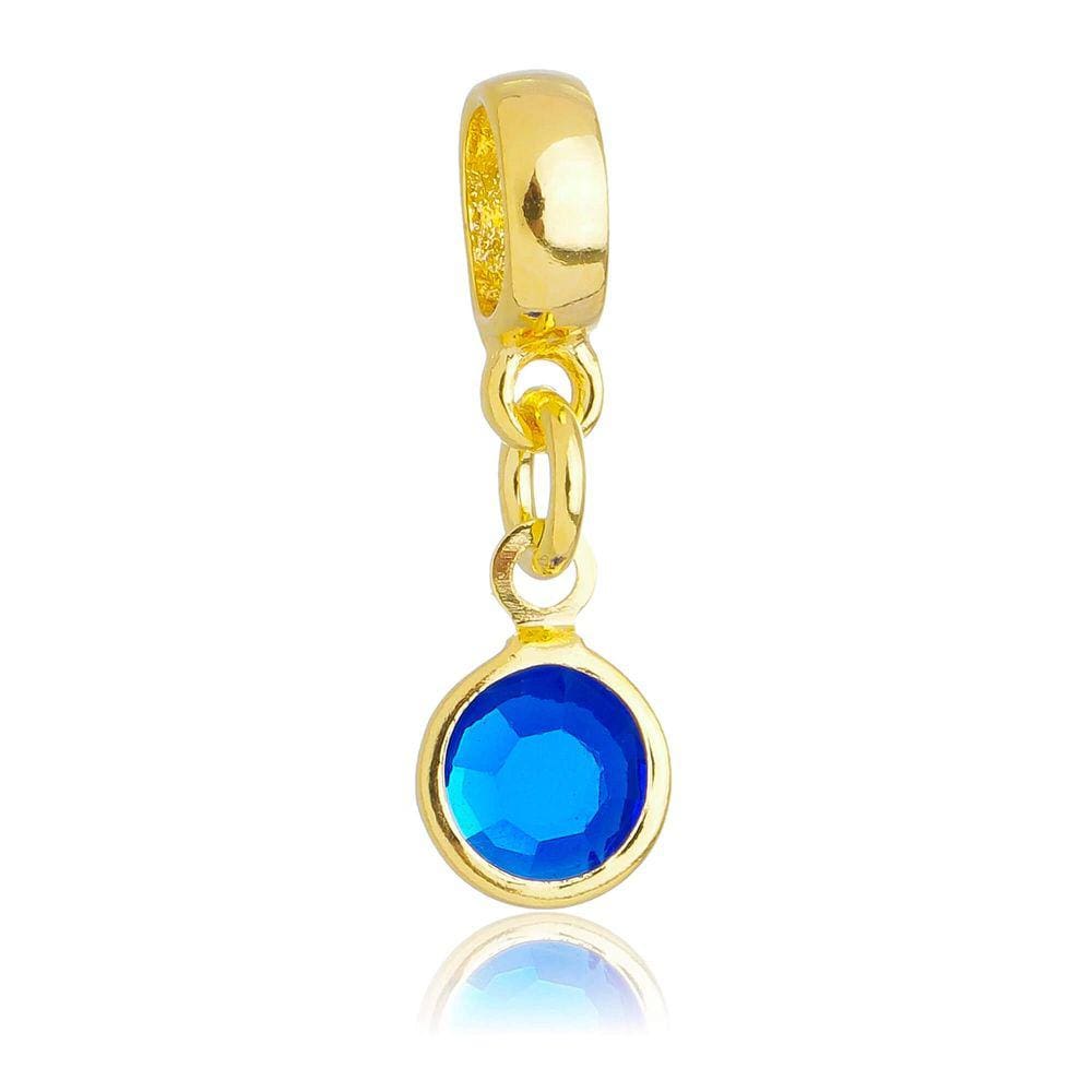 Pingente Berloque Cristal Azul Pandora Banhado a Ouro 18k