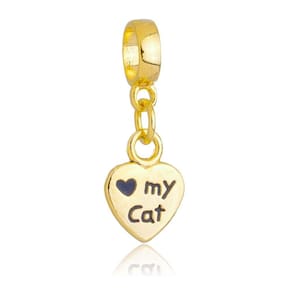Pingente Berloque Coração Gato Pandora Banhado a Ouro 18k