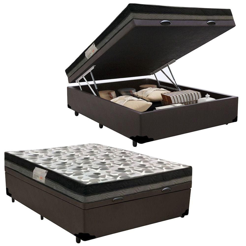Cama Baú Casal Sintético + Colchão Casal Ortobom Iso Dupla Face 60x138x188 Cor:marrom