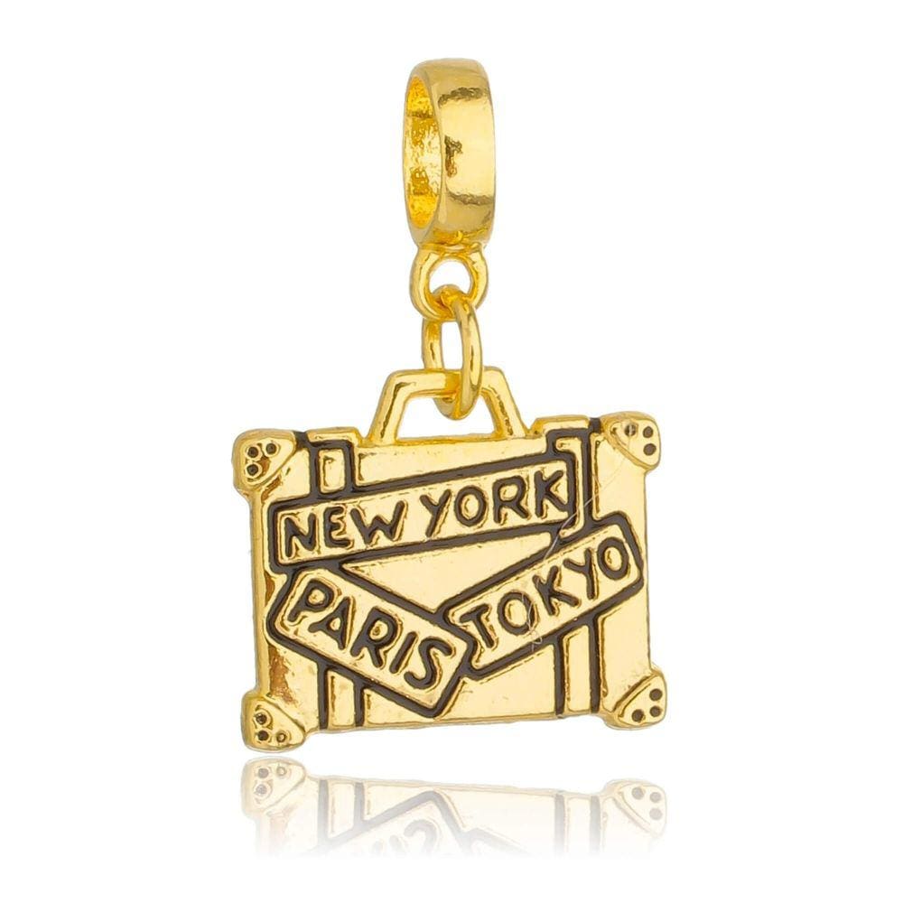 Pingente Berloque Mala de Viagem Pandora Banhado a Ouro 18k - Premium