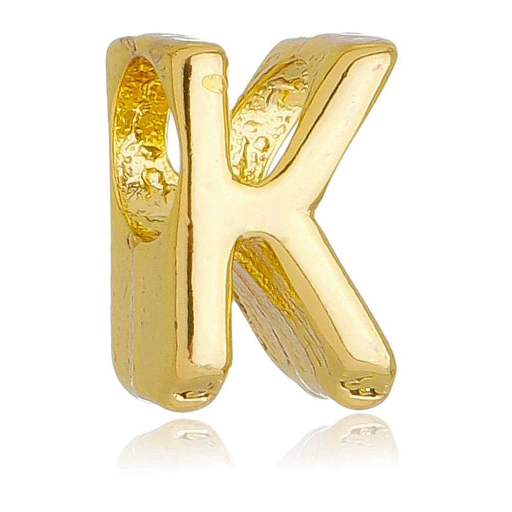 Berloque Letra K Separador Pandora Banhado a Ouro 18k - Premium