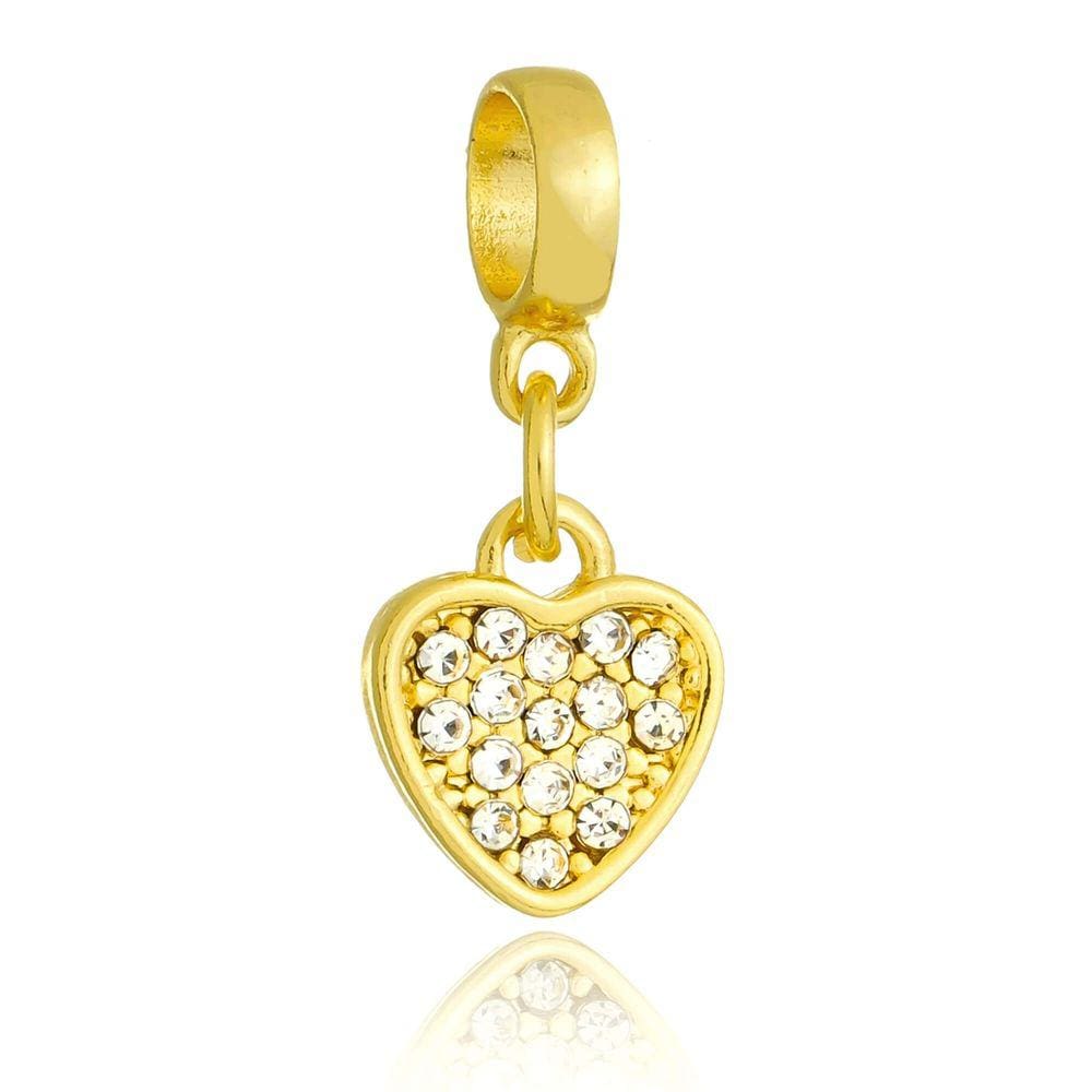 Pingente Berloque Coração Strass Pandora Banhado a Ouro 18k - Premium