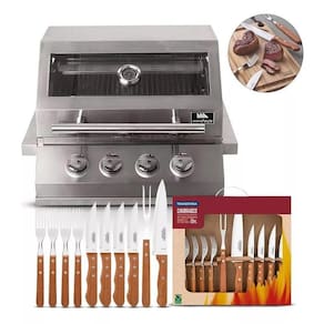 Churrasqueira De Embutir Á Gás 4 Queimadores Kit 10 Peças