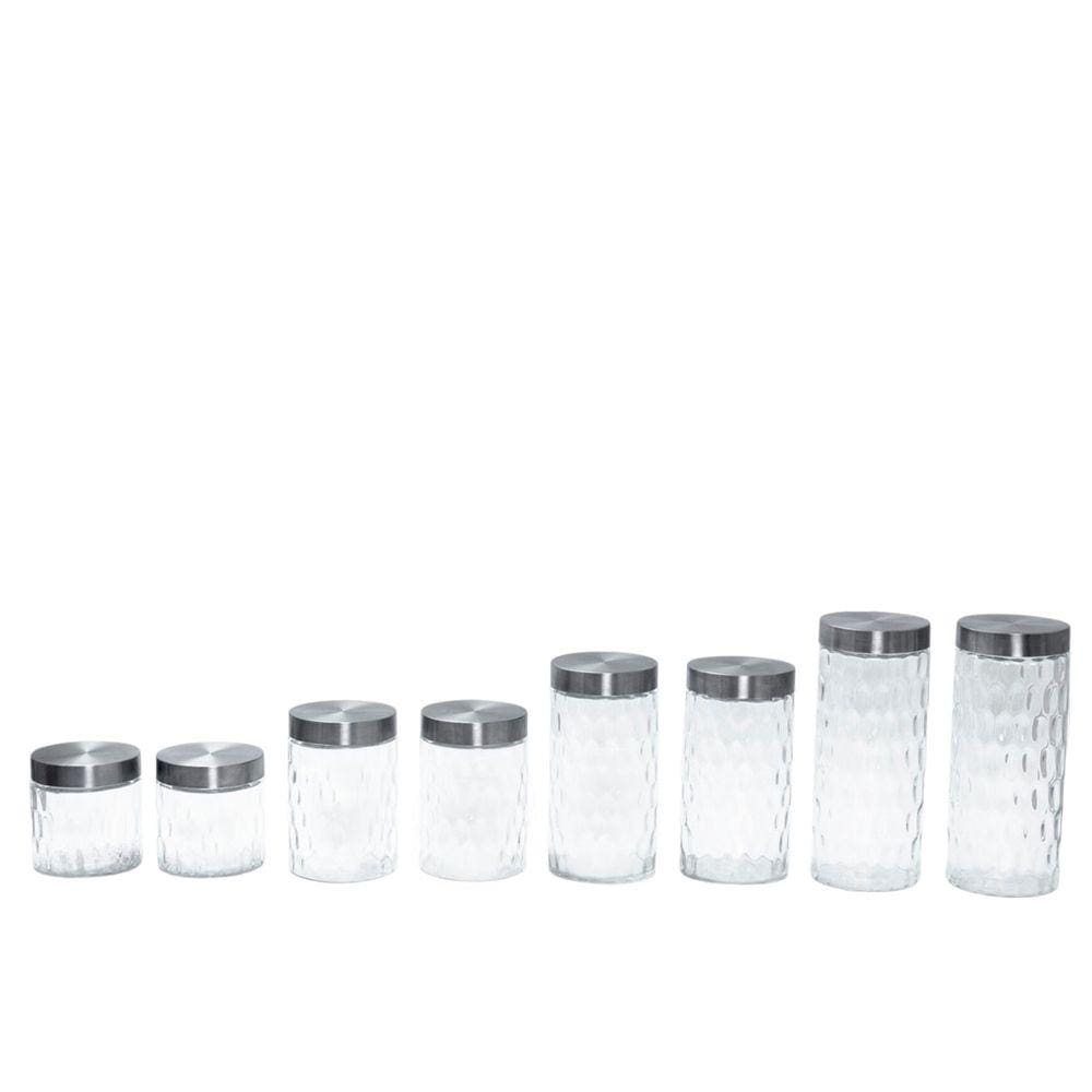 Kit 8 Pote de Vidro com Tampa Inox Bolhas Redondo 800ml, 1300ml, 1700ml E 2200ml - Mozcada