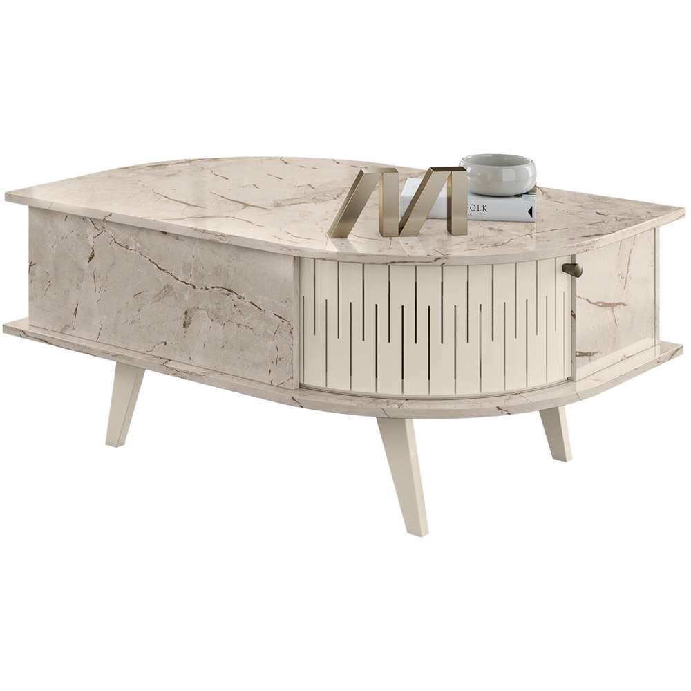 Mesa de Centro Indianapolis com 2 Portas Cor Calacata Off White - Madetec