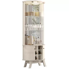 Cristaleira Marina com LED 4 Portas 2 Gavetas cor Calacata Off White - Madetec