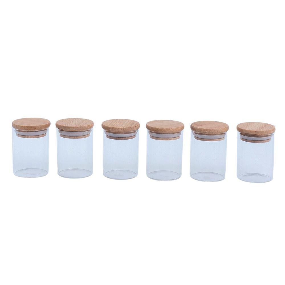 Kit 6 potes de vidro herméticos com tampa de bambu 110ml - Oikos