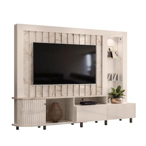 Estante para TV 70 Polegadas com LED Le Mans 2,40 m Cor Calacata Off White - Madetec