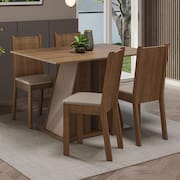 Conjunto Sala de Jantar Mesa Tampo de Madeira 4 Cadeiras Rustic/Crema/Bege Marilyn Madesa