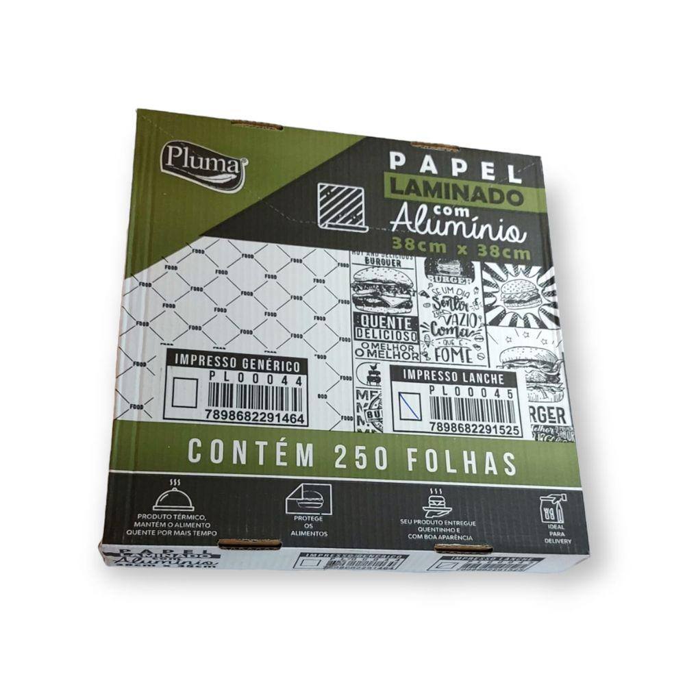 Embala Lanche Laminado Estampado 38x38cm Pluma c/250 un