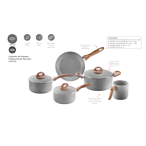 Jogo de Panelas Smart Plus 5 Peças Gris Brinox