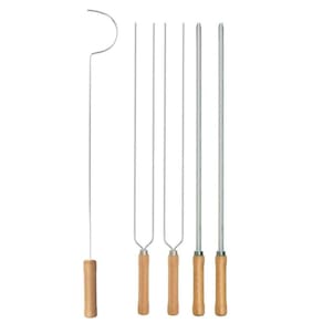 Kit Preparo Churrasco 5Pcs Churrasqueira 65Cm Cabo Madeira