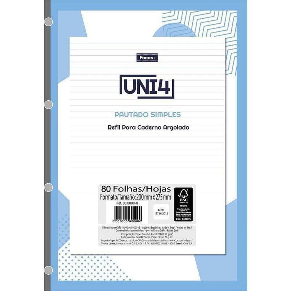 Bloco Para Fichário Universit Uni 4 Branco 80Fls Pct Com 05