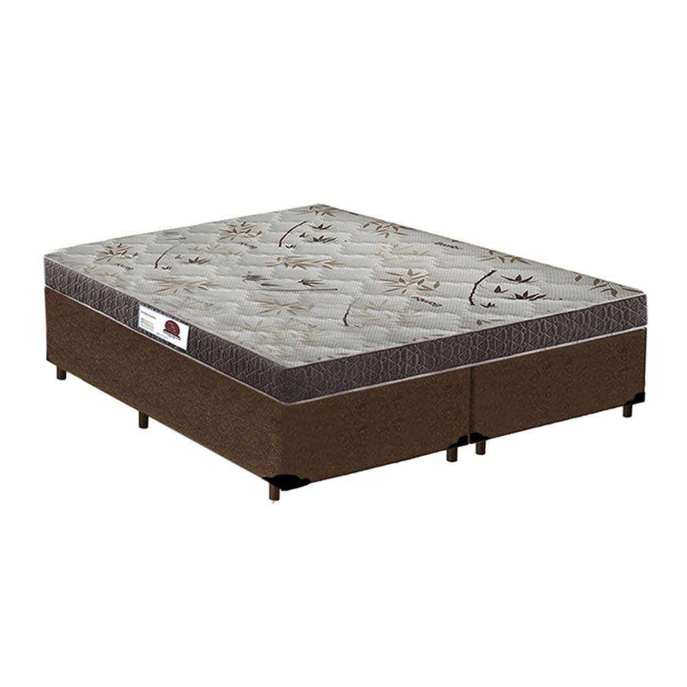 Cama Box Queen Sintético Marrom + Colchão Molas Bonnel 58x158x198