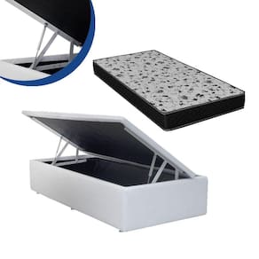 Cama Box Baú Solteiro Sintético Branco + Colchão Espuma D33 Bordado 53x78x188