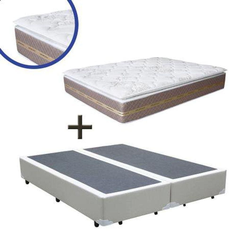 Cama Box Queen Sintético Branco + Colchão Molas Ensacadas 54x158x198