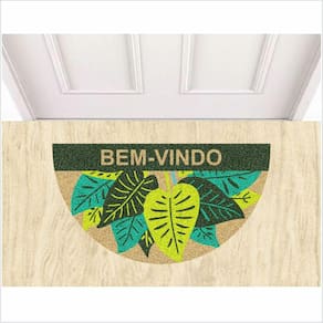 Tapete Capacho Meia Lua Bem Vindo, Decorativo Com Plantas.