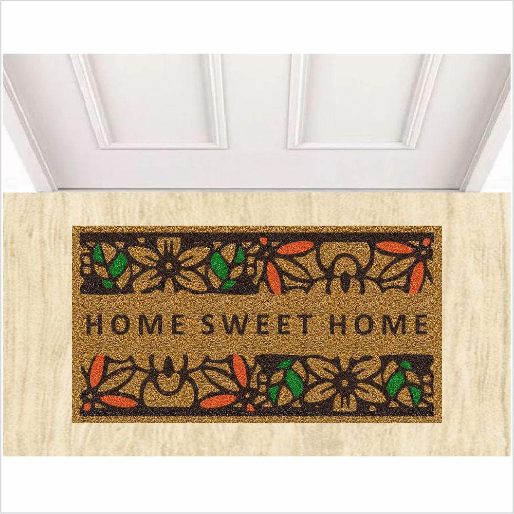 Tapete Capacho Home Sweet Home Cor Ouro.