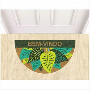 Tapete Plantas Bem Vindo, Formato Meia Lua Medida Porta.