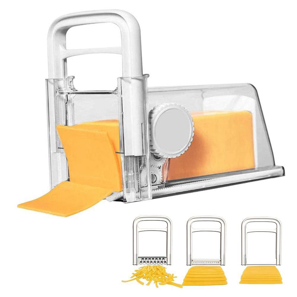 Ralador Cortador Queijo Presunto Fatiador Manual 4 em 1 Lamina Inox Armazenamento Pote Hermetico Cozinha Geladeira Balcao Resistente Multiuso