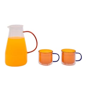 Kit jarra de vidro de suco com alça e 2 canecas de vidro - Oikos
