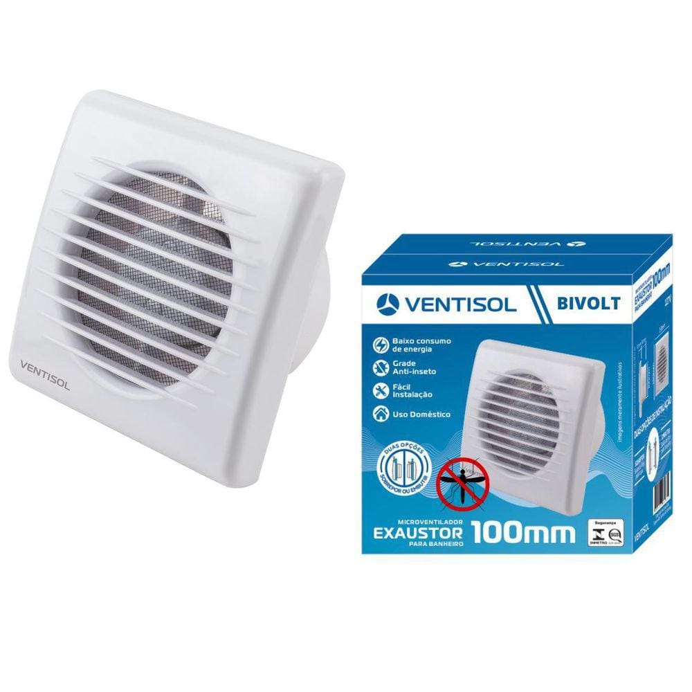 Exaustor P Teto Banheiro Silencioso 10Cm Anti Insetos Bivolt