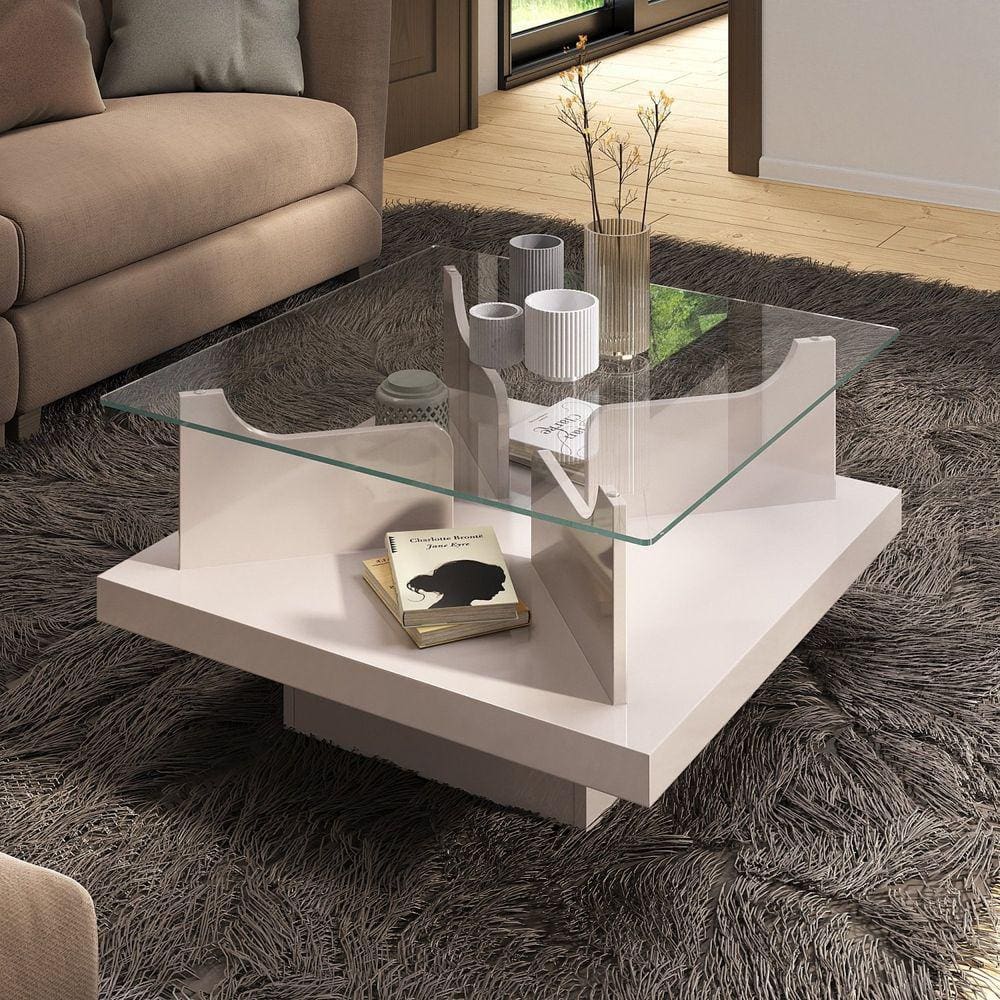 Mesa de Centro Tampo em Vidro Temperado Vision Off White