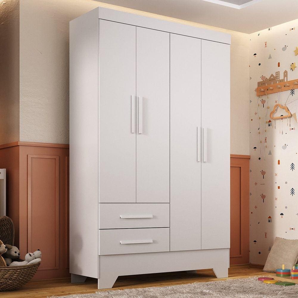 Guarda Roupa Infantil 4 Portas e 2 Gavetas Tic Tac Branco