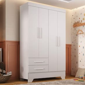 Guarda Roupa Infantil 4 Portas e 2 Gavetas Tic Tac Branco
