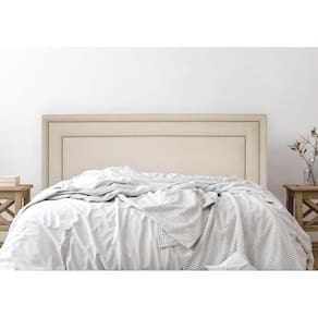 Cabeceira King Estofada para Cama Box com Tachas 193x60cm Reta Luxo Dupla Off White/Prata