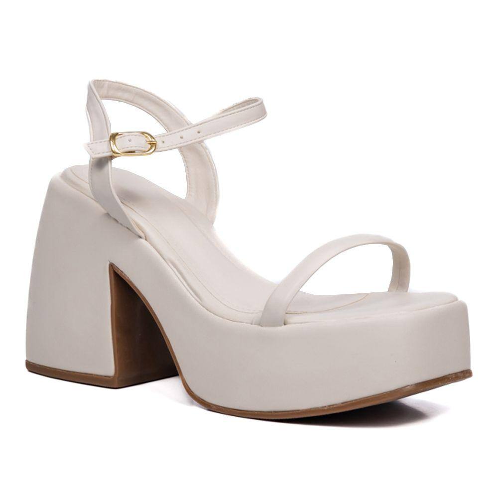 Sandalia Meia Pata com Fivela Krn Shoes Salto Grosso Confortavel