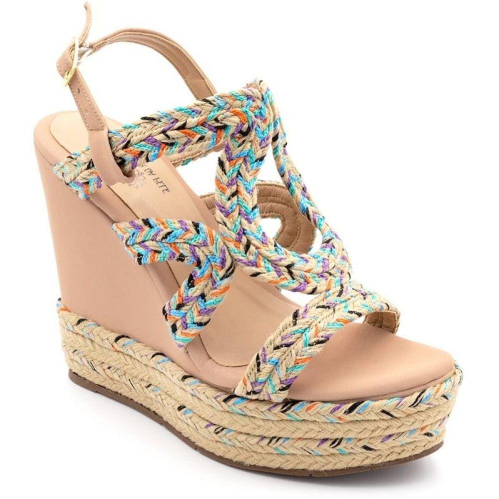 Sandalia Salto Anabela Sisal em Couro Krn Shoes Sola Emborrachada