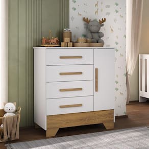 Cômoda Infantil 1 Porta e 4 Gavetas Tic Tac Branco Fosco/Marrom