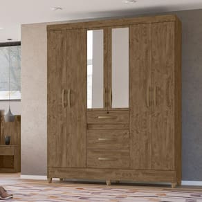 Guarda Roupa Roupeiro Itatiba Castanho Wood 6 Portas 3 Gavetas com Espelho Moval