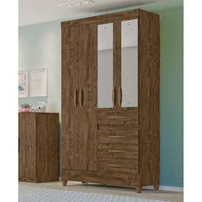 Guarda Roupa Solteiro Moval Sobral Castanho Wood 4 Portas 4 Gavetas c/ Espelho