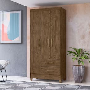 Guarda Roupa Lima Castanho Wood 3 Portas 2 Gavetas Moval