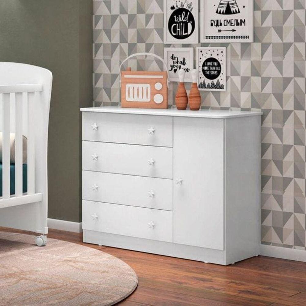 Comoda Sapateira 1 Pt/4 Gav Doce Sonho Branco/branco