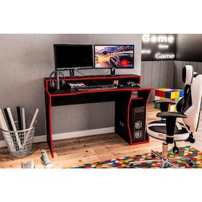 Mesa Gamer Fremont - Preto/borda Vermelha