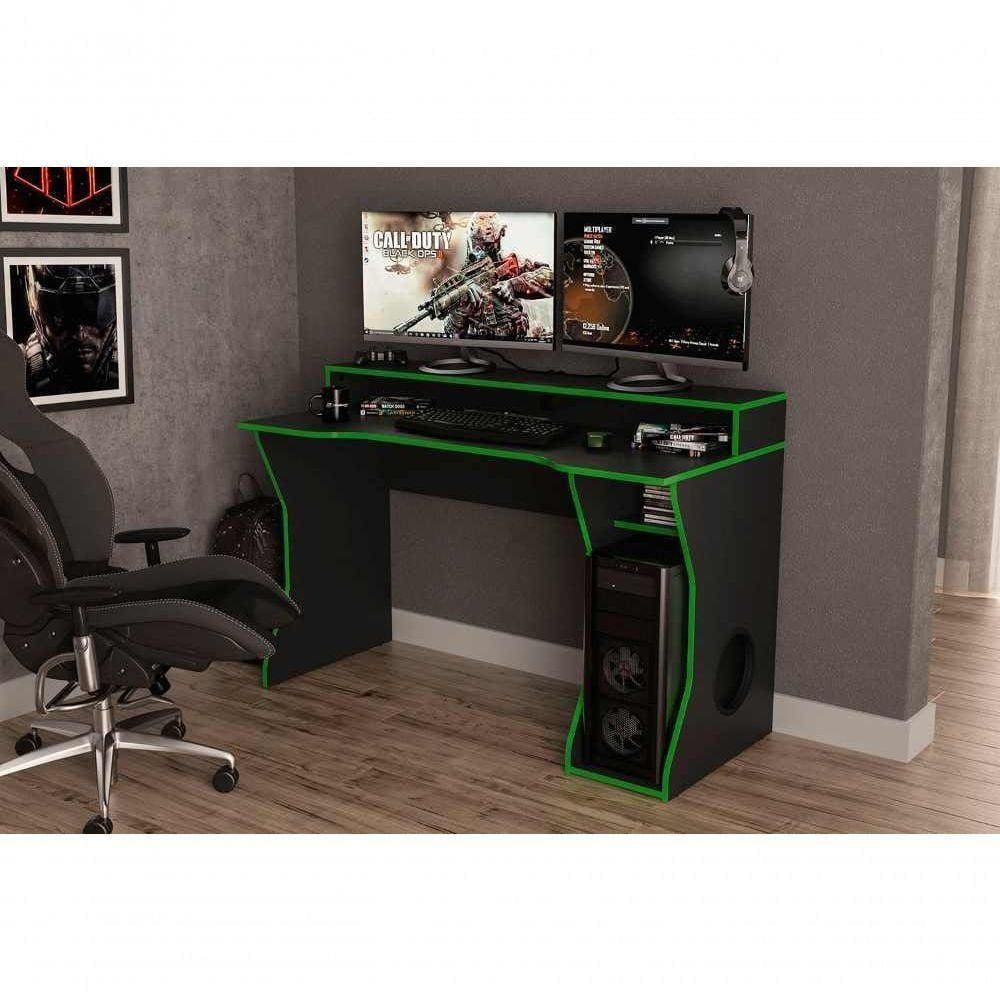 Mesa Gamer Fremont - Preto/borda Verde